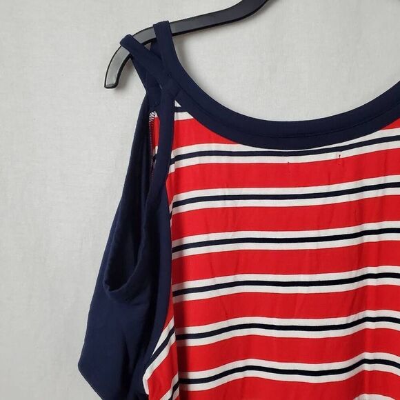 Maurices XXL Navy/Red/White Stripe Cold Shoulder TShirt Dress - Picture 3 of 6